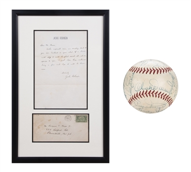 1952 Jackie Robinson Signed Handwritten Letter on Personal Stationery & Envelope In 13x20 Framed Display With Mentioned ONL Giles Baseball (PSA/DNA MINT 9)